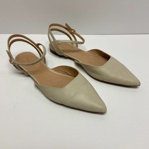 Anthropologie Womens Tan Adjustable Strap Pointed Toe Ankle Strap Flats Sz 10M